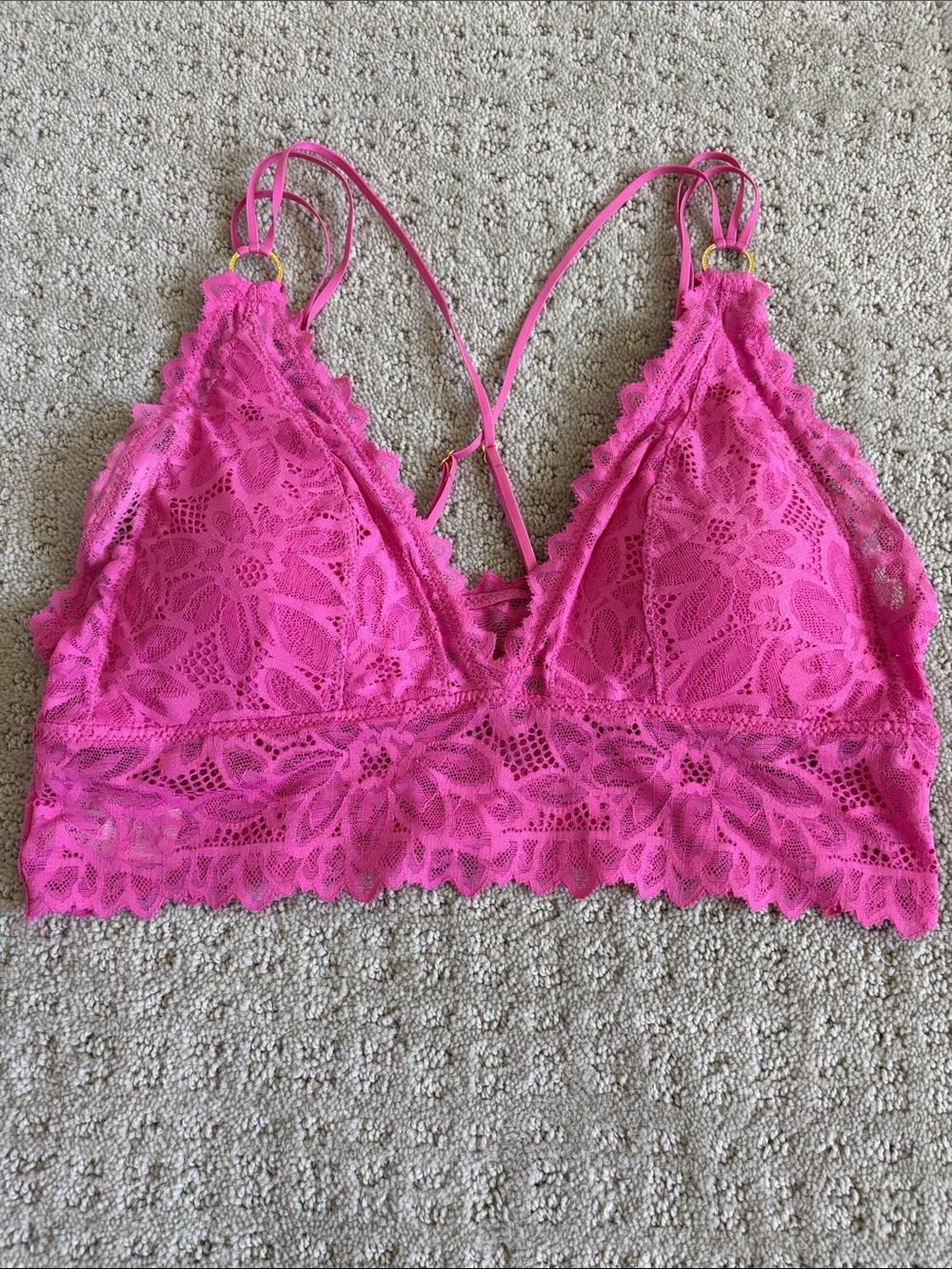 aerie Hot Pink Floral Lace Bralette